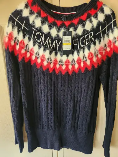 Suéter Tommy Hilfiger de lana azul con diseño geométrico - miniatura 1