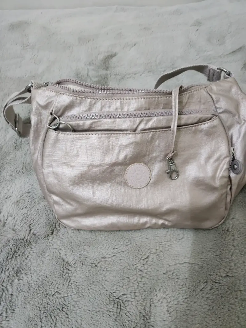 Cartera cruzada plateada con múltiples bolsillos