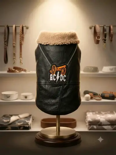 Chaqueta de cuero para perro con diseño AC/DC - miniatura 2