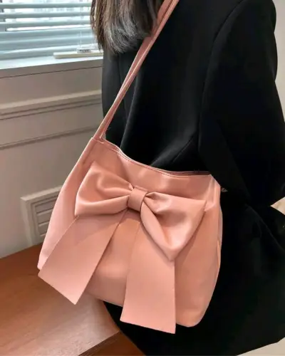 Bolso de hombro rosa con lazo elegante - miniatura 3