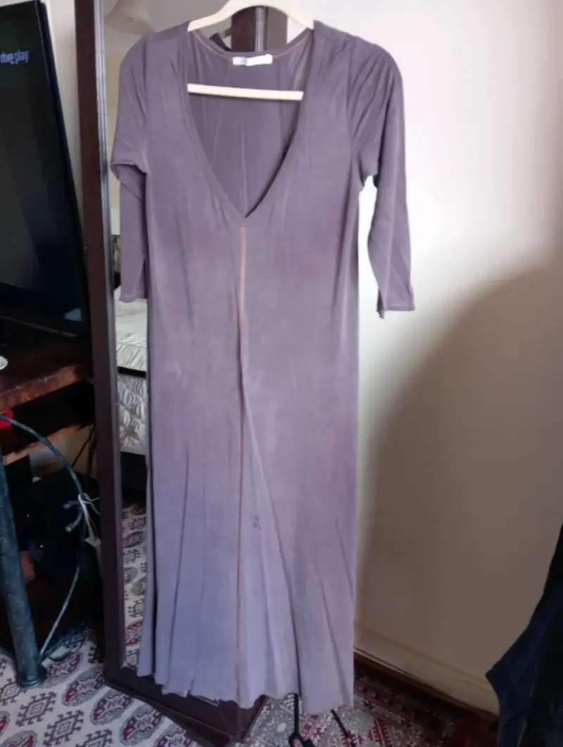 Vestido largo gris morado con mangas tres cuartos - 5