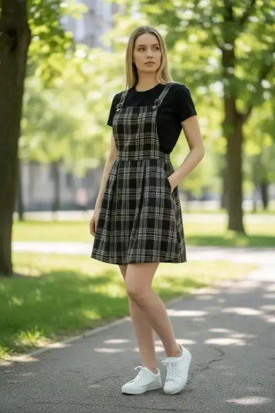 Jardinera vestido Shein a cuadros talla XL - miniatura 2