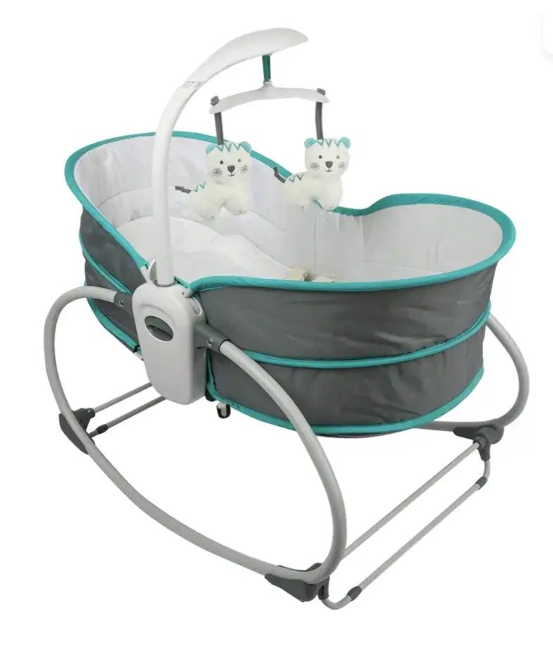 Cuna mecedora para bebé con móvil y toldo - 1