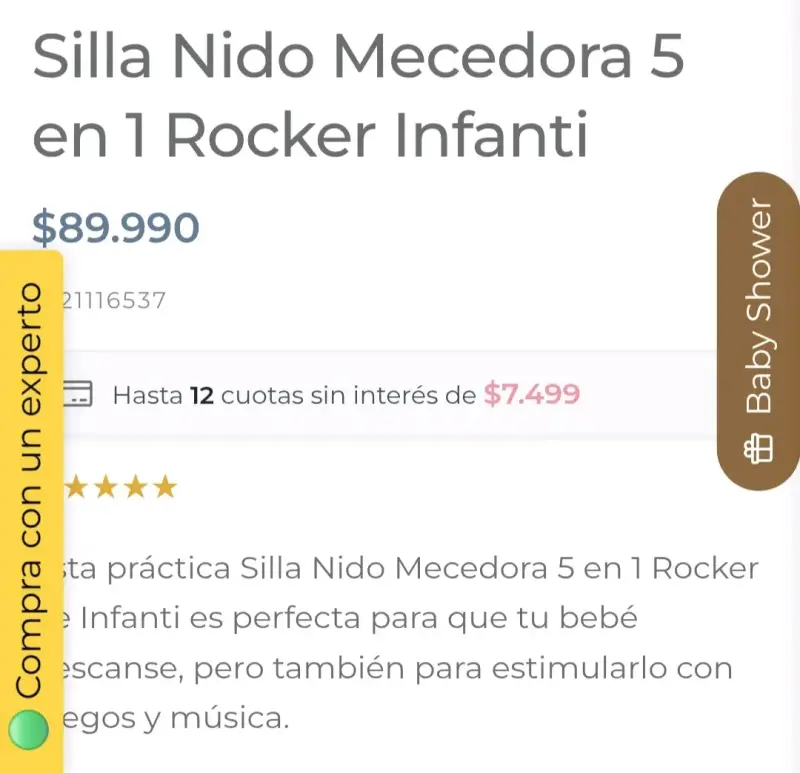 Cuna mecedora para bebé con móvil y toldo - 5