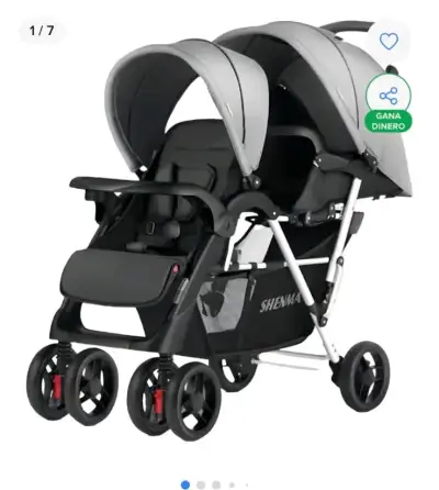 Coche doble para bebé Shema gris - miniatura 1