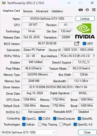 Tarjeta Gráfica Zotac NVIDIA GeForce GTX 1050 - 3