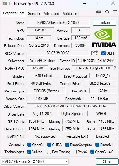 Tarjeta Gráfica Zotac NVIDIA GeForce GTX 1050 - miniatura 3