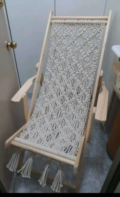 Silla Reclinable de Madera y Macramé - miniatura 2