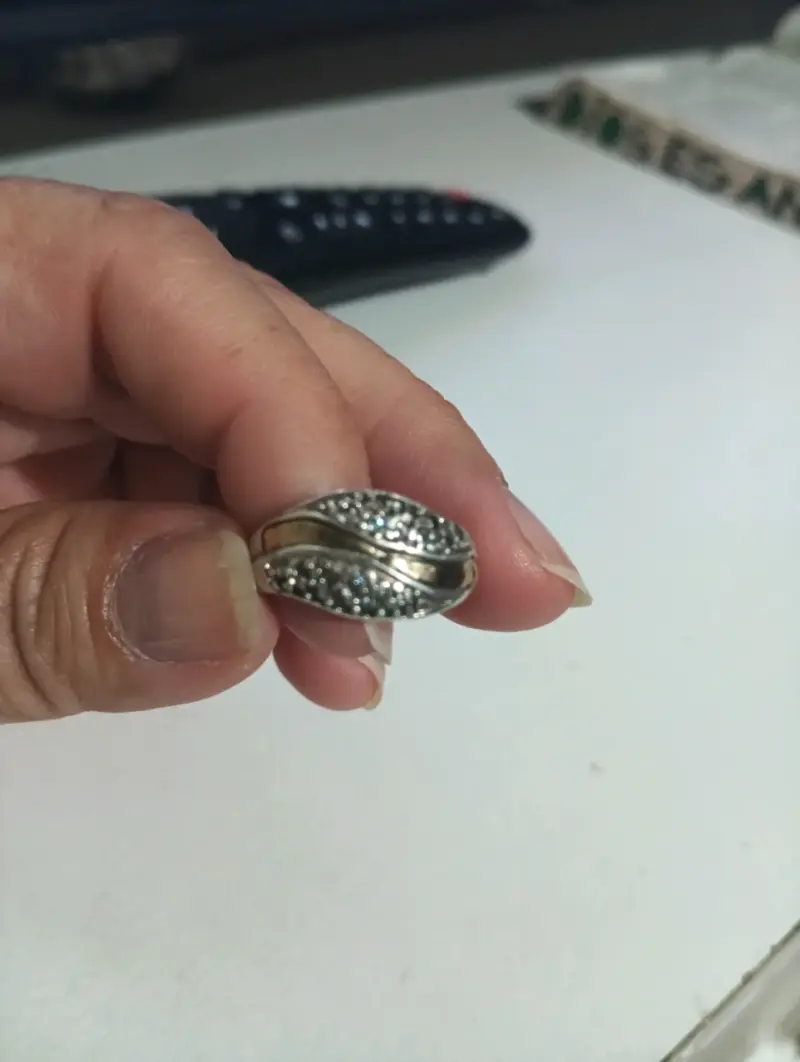 Anillo de plata con diseño de hojas y piedras - 1
