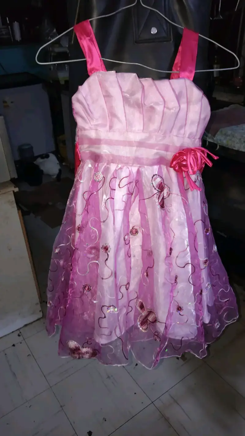 Vestido de fiesta infantil rosa con brilla - 1