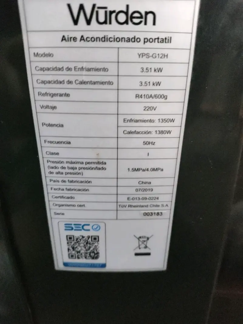 Aire acondicionado portátil Würden YPS-G12H - 3