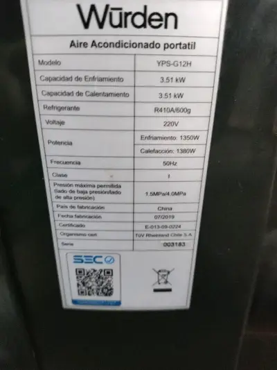Aire acondicionado portátil Würden YPS-G12H - miniatura 3
