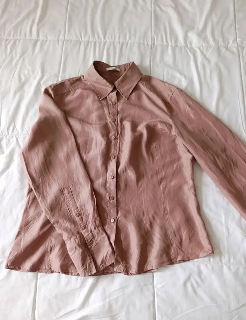 Blusa de seda rosa pastel L - 1