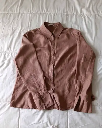 Blusa de seda rosa pastel L - miniatura 3