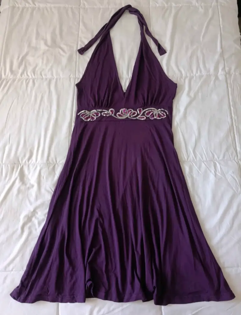 Vestido morado con lentejuelas M - 1