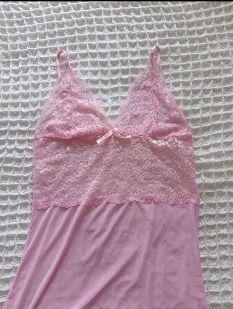 Camisón rosa de encaje para mujer S - 1