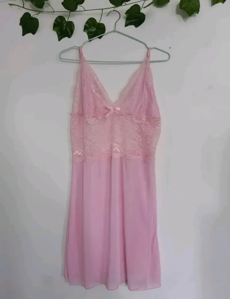 Camisón rosa de encaje para mujer S - 2
