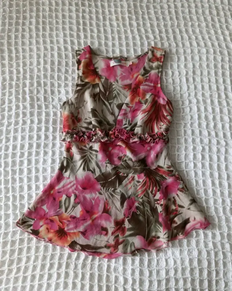 Blusa floral sin mangas para mujer S - 1