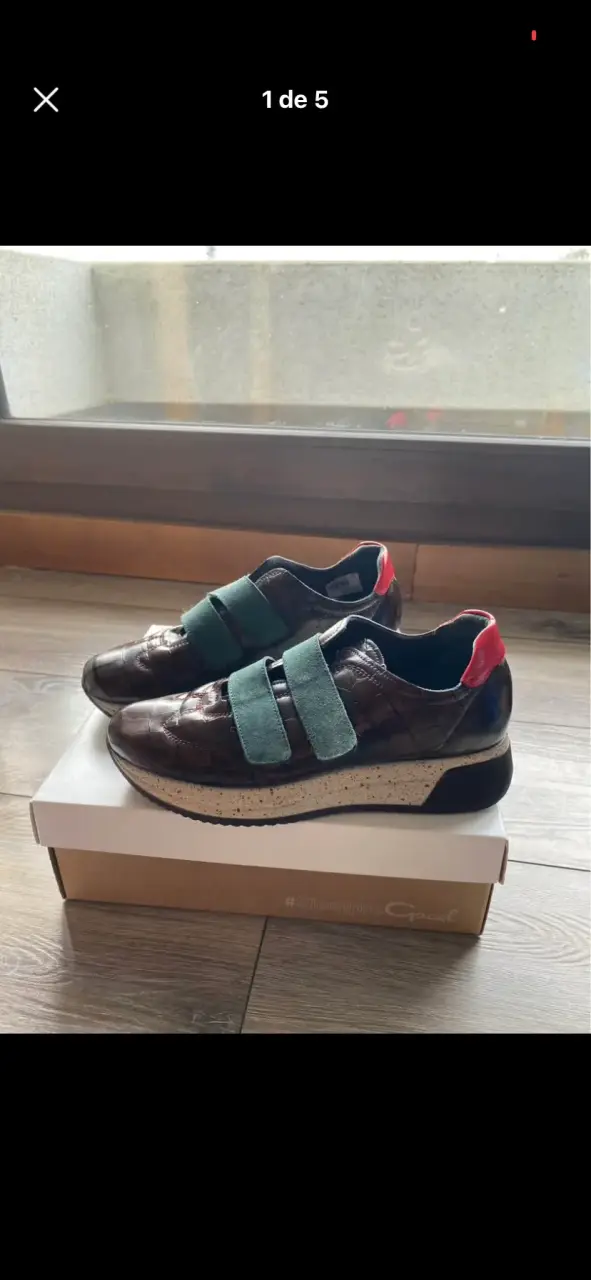 Zapatillas de cuero españolas marrón con velcro - 1