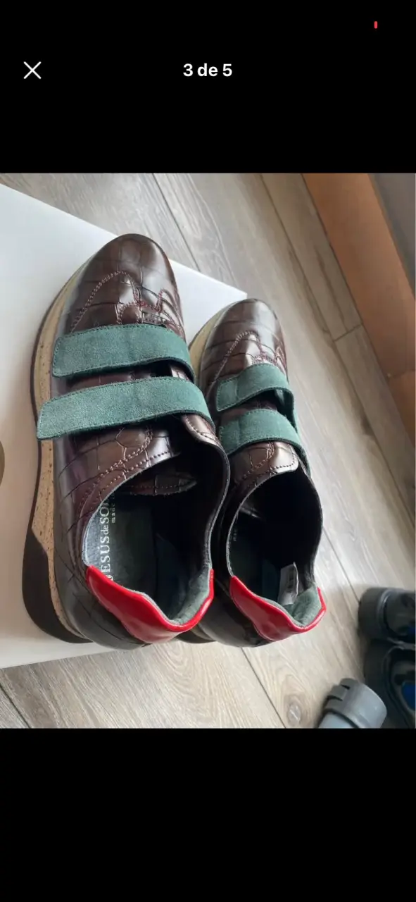 Zapatillas de cuero españolas marrón con velcro - 3