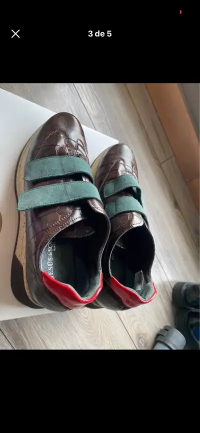 Zapatillas de cuero españolas marrón con velcro - miniatura 3