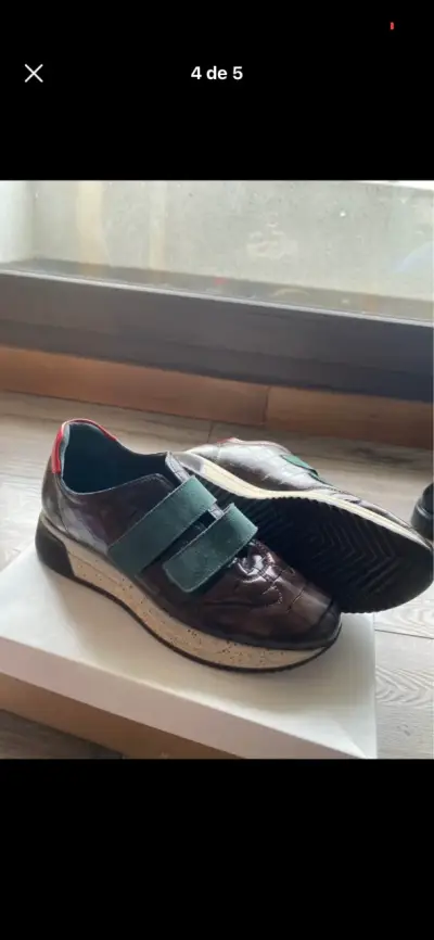 Zapatillas de cuero españolas marrón con velcro - miniatura 4