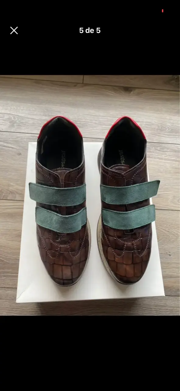 Zapatillas de cuero españolas marrón con velcro - 5