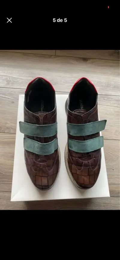 Zapatillas de cuero españolas marrón con velcro - miniatura 5