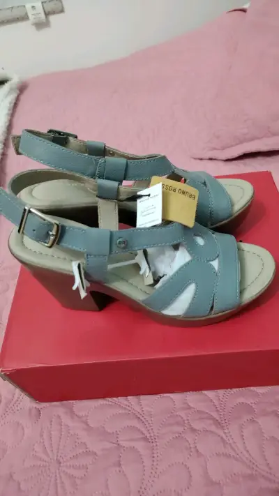 Sandalias de cuero azul Bruno Rossi con taco - miniatura 2