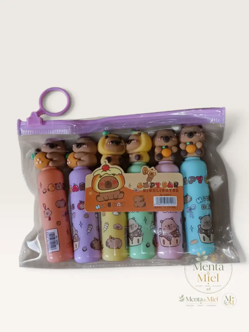 Set de resaltadores capibara colores pastel