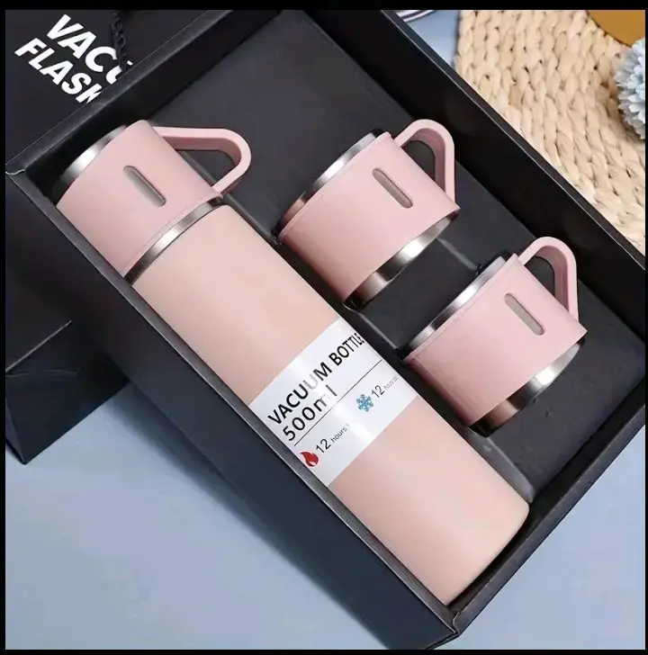 Set de Termo y Tazas Rosado 500ml - 1