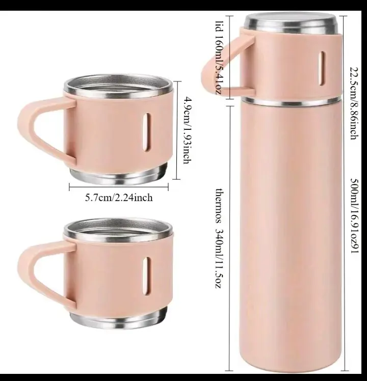 Set de Termo y Tazas Rosado 500ml - 2