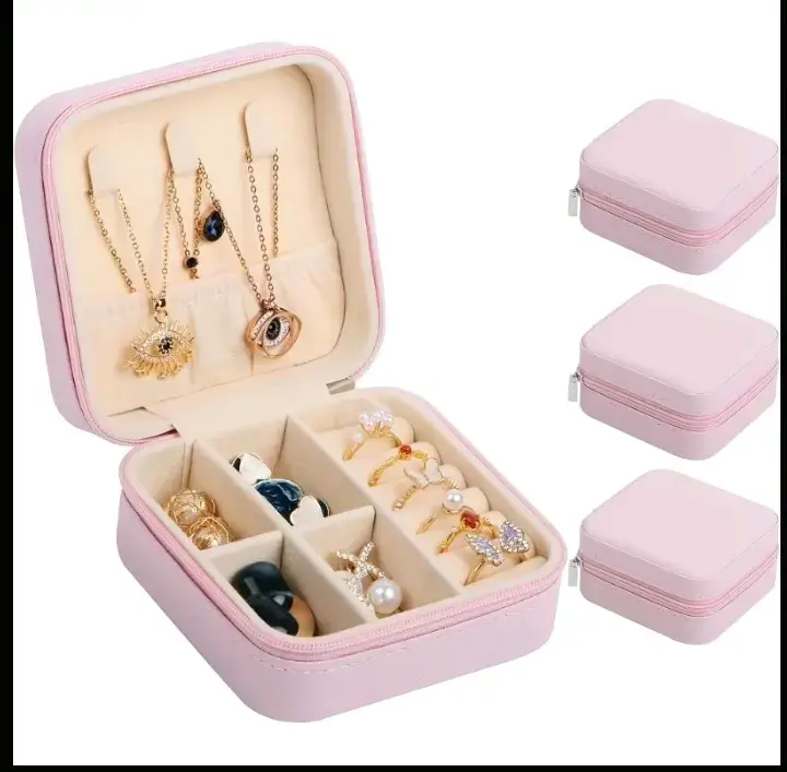 Estuche organizador de joyas portátil rosa - 1