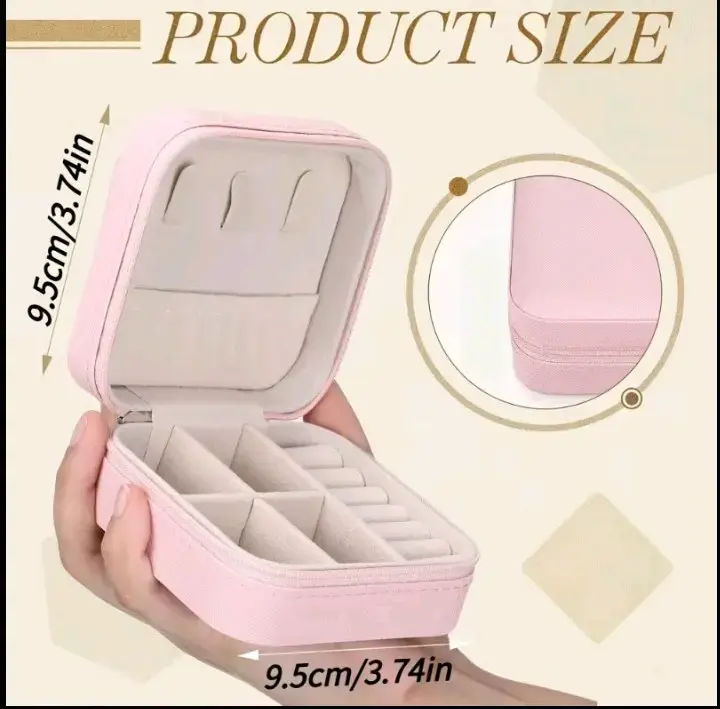 Estuche organizador de joyas portátil rosa - 2