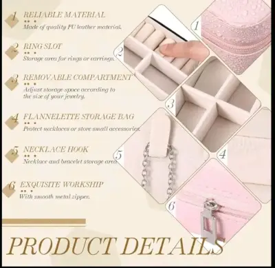 Estuche organizador de joyas portátil rosa - miniatura 6