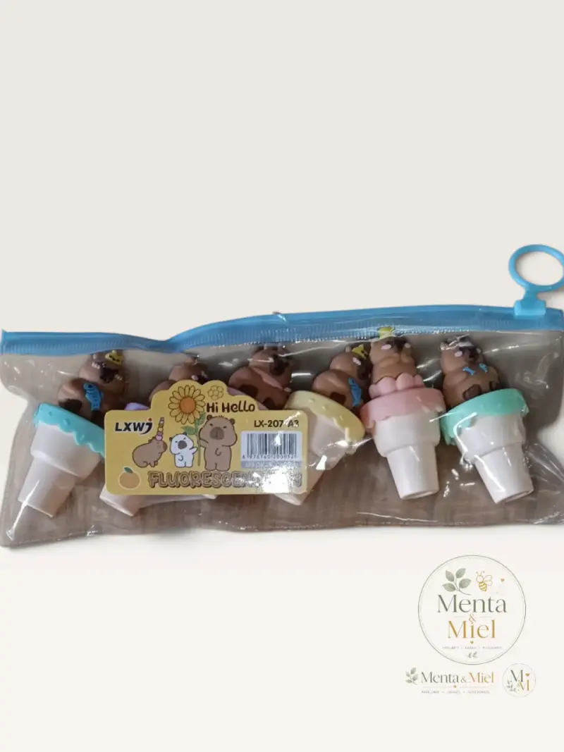 Set de resaltadores pastel con diseño de capibara
