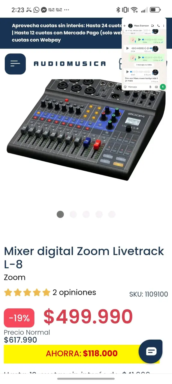 Mixer Digital Zoom Livetrack L-8 con Micrófono - 3