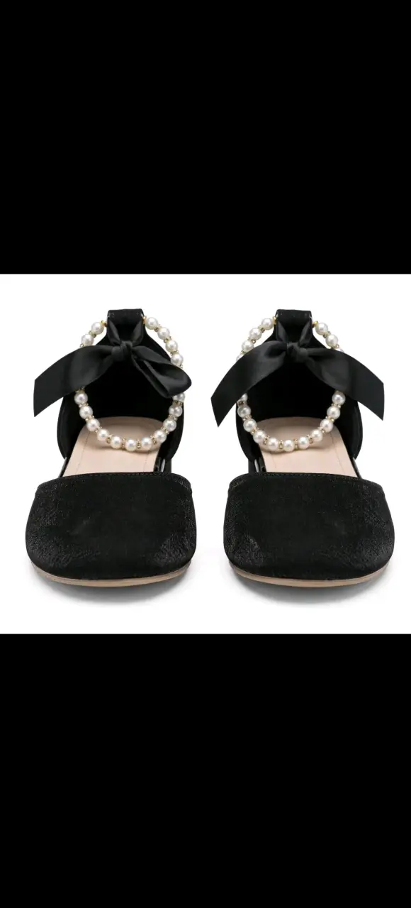 Zapatos planos negros con perlas y lazo - 2