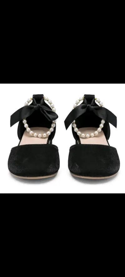 Zapatos planos negros con perlas y lazo - miniatura 2