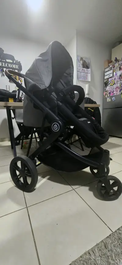 Coche de bebé convertible negro con manillar marrón - miniatura 5