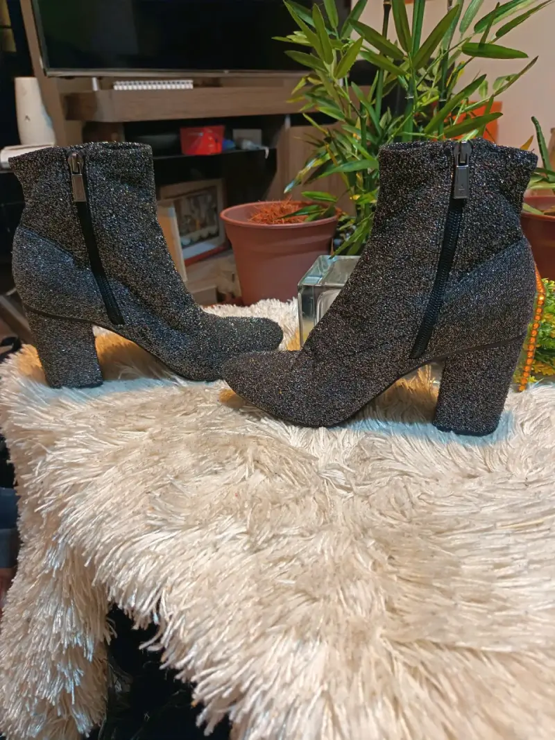 Botines de tacón alto con brillo para mujer - 4