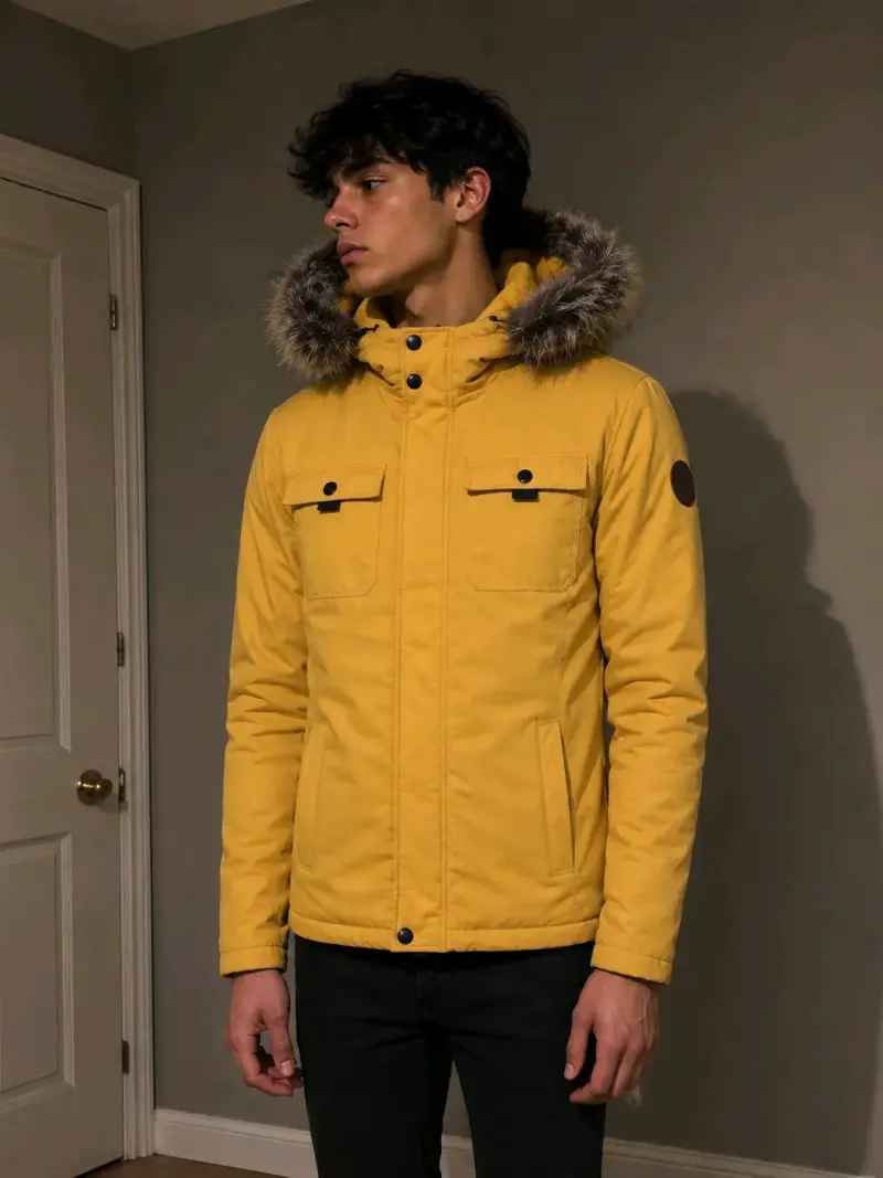 Parka amarilla con capucha de piel sintética VoP - 1