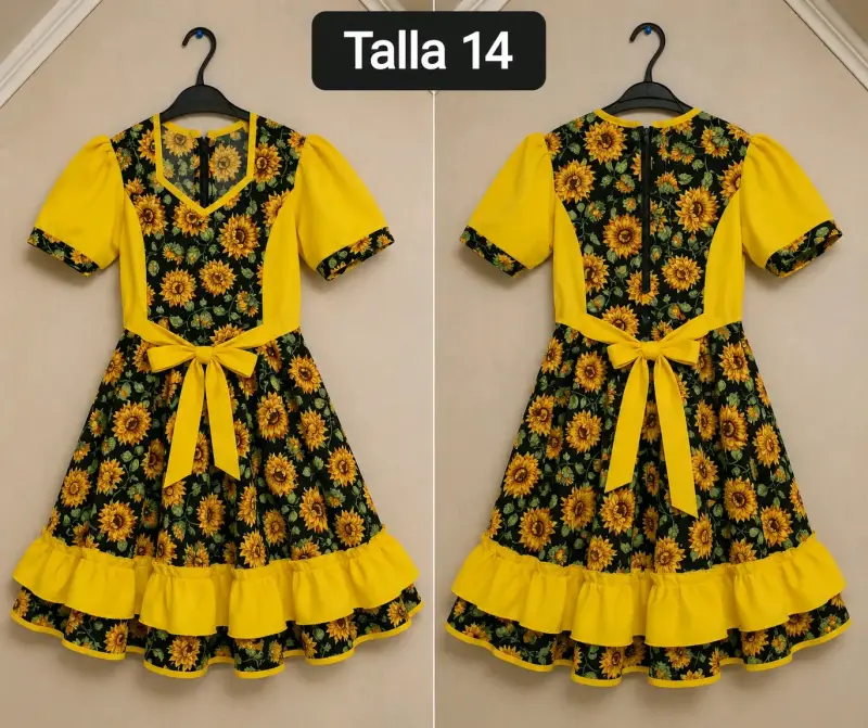 Vestido floral amarillo con girasoles talla 14