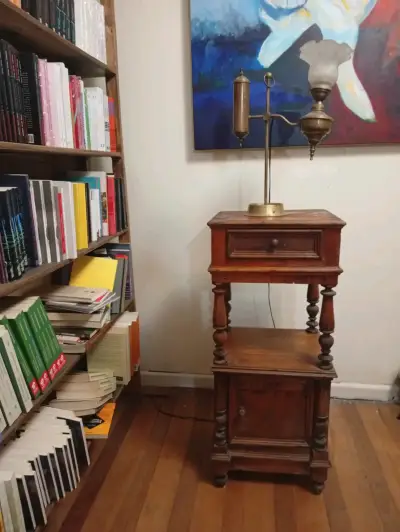 Mesa auxiliar de madera vintage con cajón - miniatura 6
