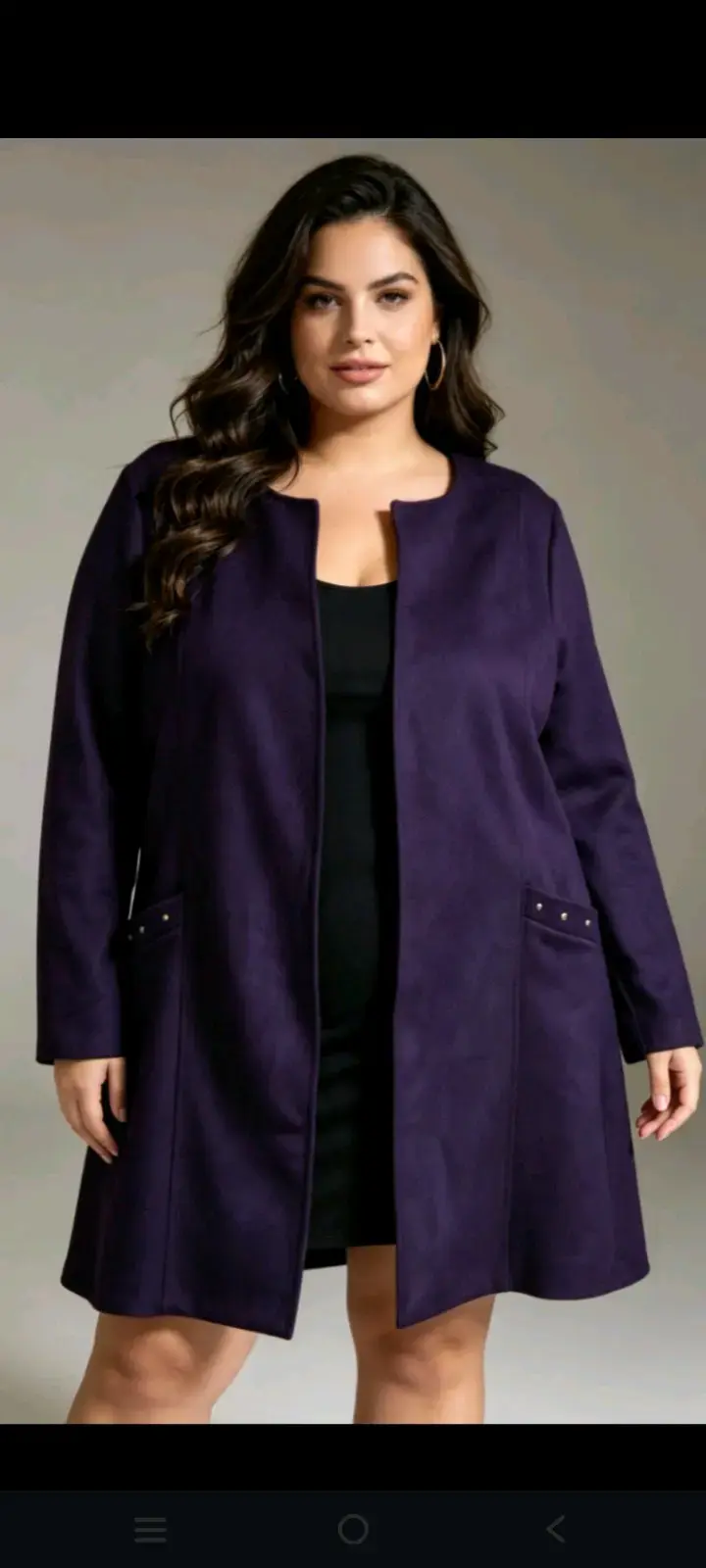 Abrigo largo morado para mujer talla grande