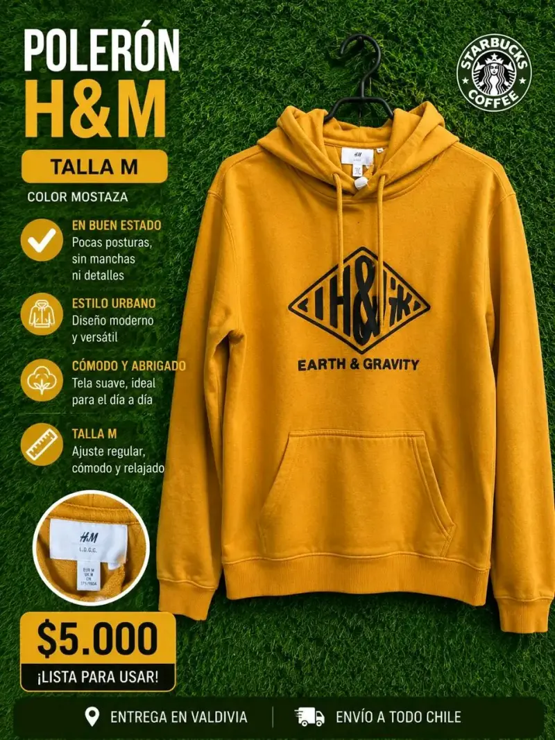 Polerón H&M mostaza talla M en buen estado - 1