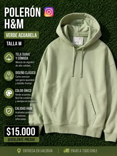 Polerón H&M Verde Acuarela Talla M - miniatura 1