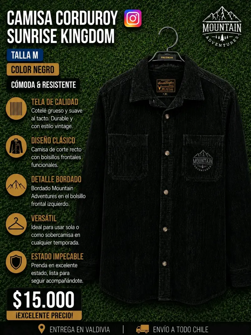 Camisa de Cotelé Negra Sunrise Kingdom Talla M - 1