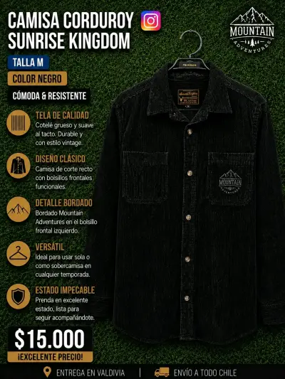 Camisa de Cotelé Negra Sunrise Kingdom Talla M - miniatura 1