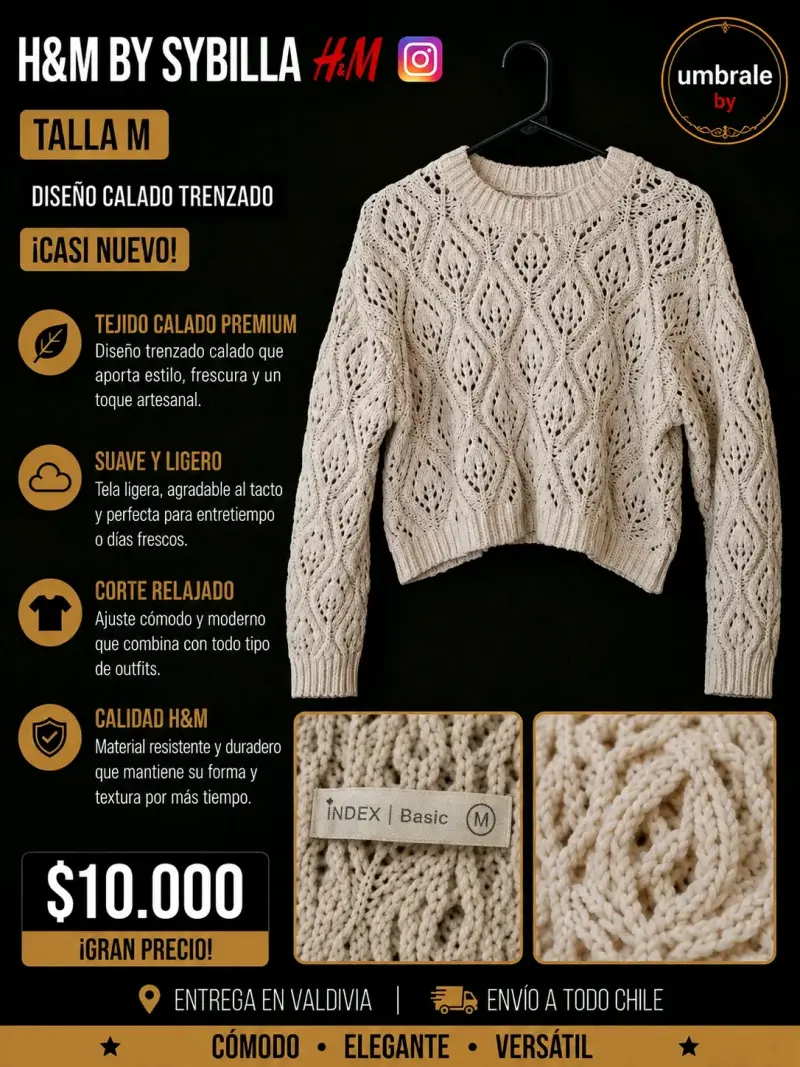 Suéter calado trenzado H&M talla M nuevo - 1